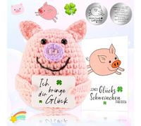 Benaton Cerdo de La Suerte Positiva, Cerdode la Suerte de Ganchillo a Mano, Divertido Cerdo Positivo Regalos de la Suerte, Cerdito Ganchillo Lindos de la Suerte Positiva con Tarjeta Alentadora