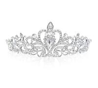 Benaton Elegante Vintage Corona de diamantes Cristal plata, Tiara de Boda Coronas de Princesas de Cristal Tiaras Plata Novia Fiesta Corona Reina para Cumpleaños Festivos Boda Regalos