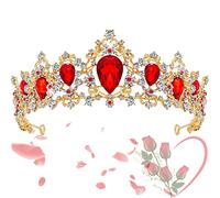 Benaton Tiara Barroca de Cristal Rojo para Boda, Corona Barroca de Reina, Corona Tiara Nupcial y para Niña