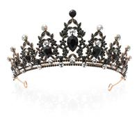 Benaton Tiara corona de reina negro, Corona vintage de cristal, Diademas barrocas vintage con brillantes diamantes de imitación, Princesa Pelo Corona de Cristal Negro Tiara de Boda
