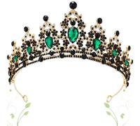 Benaton Tiaras Barrocas Vintage Diamantes de Imitación Brillantes, Tiara corona de reina Verde Completa Para Niñas y Mujeres, Corona Barroca Para Disfraz de Reina, Fiesta de Graduación, Cumpleaños