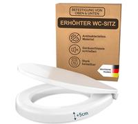 BenaVita Asiento elevador de inodoro de 5 cm de Duroplast, asiento elevado para sentarse cómodamente, incluye dispositivo de descenso automático, soporta hasta 175 kg (fijación superior e inferior)