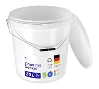 BenBow - Cubo con Tapa, 1 x 30 litros Color Blanco - Apto para Alimentos Estable hermético a Prueba de Fugas Inodoro - Recipiente de plástico con Mango de Metal - vacío - contenedor de - Domicilio