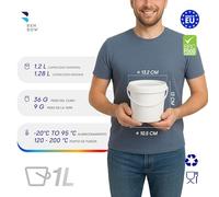 BenBow Cubo con Tapa 1l Blanco 5X 1 litros - Seguro para los Alimentos, Estable, hermético, a Prueba de Fugas, Inodoro - Cubo de plástico con asa - vacío