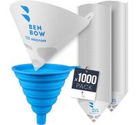 BenBow Filtro de Pintura 125µ x 1000 Unidades - Filtro de Papel desechable con Tejido de Nylon y práctico Embudo de Silicona - para filtrar Pinturas y Barnices de impurezas