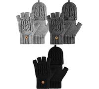 Bencailor 3 Pares Guantes sin Dedos Convertibles Cálidos de Punto para Mujer Hombre (Negro, Gris Claro, Gris Oscuro, Vintage)