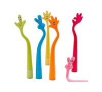 Bendable Ballpoint Pen Bending Hand Gesture Ballpoint Pen Free To Bend Cute Cartoon Silicone Gesture Ballpoint Pen,0.7mm Black Ink,6 Pcs/set