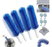Bendable Microfiber Head, Fan Cleaner Brush for Ceiling Fans, Air Conditioner Vents & Car Vents, Flexible Fan Blade Cleaner Duster, Reusable Washable Dust Remover, 2-Pack (Blue,4pcs)
