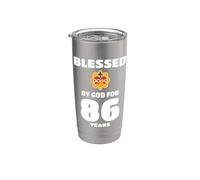 Bendecido por Dios 86 Años Fiel Cumpleaños Vaso térmico de acero inoxidable de doble pared