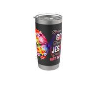 Bendecido por Dios Amado por Jesús Espíritu Santo Cristo Mariposa Vaso térmico de acero inoxidable de doble pared