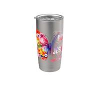 Bendecido por Dios Amado por Jesús Espíritu Santo Cristo Mariposa Vaso térmico de acero inoxidable de doble pared
