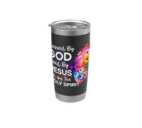 Bendecido por Dios Amado por Jesús Espíritu Santo Cristo Mariposa Vaso térmico de acero inoxidable de doble pared