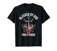 Bendecido por Dios Durante 11 años, Rose Flower Anchor, undécimo cumpleaños Camiseta