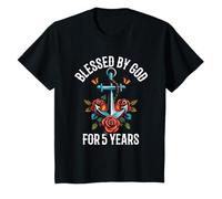 Bendecido por Dios Durante 5 años, Rose Flower Anchor, Quinto cumpleaños Camiseta