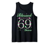 Bendecido por Dios para 69 años, 69 cumpleaños, Rosa y Verde Camiseta sin Mangas