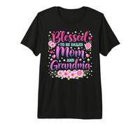 Bendecidos de ser llamados Mamá y Abuela Flowers Día de la Madre Camiseta Premium
