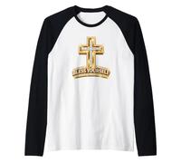 Bendícete a ti Mismo Fe Cruz Espíritu Positivo Religioso Creer Camiseta Manga Raglan