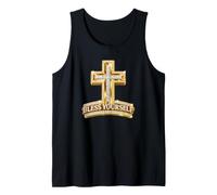 Bendícete a ti Mismo Fe Cruz Espíritu Positivo Religioso Creer Camiseta sin Mangas