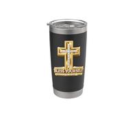 Bendícete a ti mismo Fe Cruz Espíritu positivo Religioso Creer Vaso térmico de acero inoxidable de doble pared