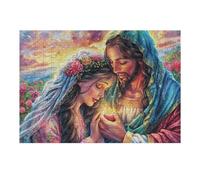 Bendición de Matrimonio de Jesús fe Religiosa Espiritual Puzzle 300 Piezas Estera Portátil Antideslizante Rompecabezas Familiar para Hombres Y Mujeres Aliviar Estrés Decoración Hogar 300 PCS