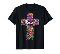 Bendito Lucas 1:45 Cruz Floral Cristiana Adoración Religión Camiseta