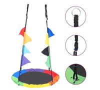 Bendmaxx Columpio con banderas arco iris de 100 cm, marco de acero y tela Oxford, suspensión ajustable, columpio de jardín para niños, resistente a los rayos UV, con 8 banderas de colores