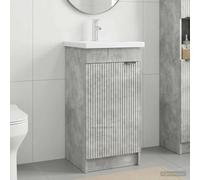Bendmaxx Mueble de baño con lavabo gris hormigón 42 x 40 x 84,5 cm de material de madera con espacio de almacenamiento, estante, puerta y cajón para baño de invitados, cosméticos, tocador y toallero