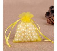 Bene Omnia 100 bolsas de organza para fiestas, bolsas de regalo de boda, reutilizables, con cordón ajustable, color amarillo, 25 x 35 cm