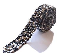 Bene Omnia Cinta de diamante de imitación de 1,5 cm, con apliques de cristal para novia, de encaje, para manualidades, costura, decoración de bricolaje, 1,5 cm, color negro