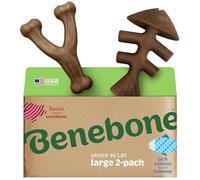 Benebone Paquete de 2 Juguetes masticables indestructibles de Espina de Pescado/Espina de Deseo, de Larga duración, para Romper el aburrimiento para Perros, Sabor Real a salmón y Tocino Real, para