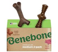 Benebone Paquete de 2 moldes indestructibles para masticadores agresivos, rompedor de aburrimiento resistente de larga duración para perros, sabor a tocino real y madera de arce, para perros medianos,