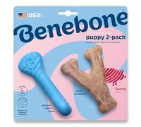 Benebone Puppy - Paquete de 2 Huesos de Goma/Wishbone Bacon Tiny