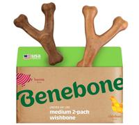Benebone Wishbone - Paquete de 2 Juguetes masticables duraderos para Perros masticadores agresivos, Tocino Real y Pollo, Fabricado en Estados Unidos, Mediano