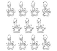 BENECREAT 10 pieza de Dijes de Pata Chapados En Platino, Dijes de Joyería de Latón con Forma de Huella de Pata de 12x9x2mm con Anilla para Pulsera, Collar Y Regalos DIY