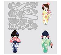 BENECREAT 12.6x11.6cm Troqueles orientales de metal para Geisha Kimono Plantilla de estampado para álbum de recortes DIY Troqueles de papel decorativo Fabricación de tarjetas (0.8mm de espesor)