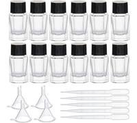 BENECREAT 12 Pack 15ml Bote Vacío de Tinta Botella de Vidrio con Tapa Negra Contenida Foro de Esponja a Prueba de Fugas, 6 PCS Cuentagotas y 4 PCS Embudos para Oficina y Escuela