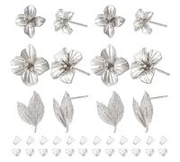 BENECREAT 12PCS 3 Estilos Pernos de Latón, Pendientes de Flores Y Hojas de Platino, Tachuelas de Latón con Bucles Y de Manualidades de Pendientes DIY, Pin: 0.5-0.8 mm