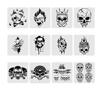 BENECREAT 12PCS Skull Pattern Plastic Drawing Templates, 12x12 Inch Halloween Theme Painting Template Stencil for Scrabooking Card Making, DIY Wall Floor Decoration