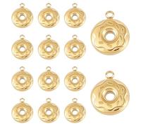 BENECREAT 14 pieza de Dijes de Donut de Acero Inoxidable Chapados En Oro de 18 quilates, Charms de Postres de Comida, Hallazgo de Joyería para Pendientes, Pulseras Y Collares de 15x12x3mm