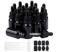 BENECREAT 15 Pack 15ml Botella de Cuentagotas de Cristal Negro Botella Vacía de Aceite Esencial con 4PCS Embudos y 10PCS Pipetas y Etiqueta para Aceite Eencial y Perfume