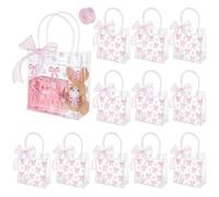 BENECREAT 16 bolsas de regalo transparentes con lazo rosa, 19 x 15 cm, bolsa transparente de PVC con 1 rollo de encaje de poliéster para boda, cumpleaños, ducha, fiesta del día de San Valentín