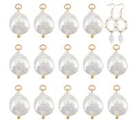 BENECREAT 16 Pieza de Dijes de Perlas Cultivadas de Agua Dulce, Colgantes de Perlas Redondas Planas de 19x9mm para Pendientes, Collares, Pulseras Y Bisutería., Agujero: 5mm