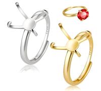 BENECREAT 2 anillos en blanco de plata de ley 925 de 2 colores, 4 garras, bases de anillo ajustables de 19,4 mm, componentes de anillos de garra para anillos de cabujón irregulares, fabricación de