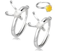 BENECREAT 2 piezas de plata de ley 925 con 4 garras, anillos en bruto de 19,4 mm, bases de anillo ajustables, componentes para la fabricación de joyas con anillos de cabujón irregulares y proyectos de