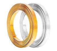 BENECREAT 2 Rollos 9.75 Metros de Hilo de Oro Plano para Joyería, Hilo de Aluminio Calibre 18, Ancho 10 mm, para Crear Joyas con Engastes, Esculpir, Crear Armaduras