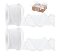 BENECREAT 2 rollos de cinta de organza con bordes de perlas, cinta de regalo con alambre blanco para decoración de bodas, envoltura de regalos y proyectos de manualidades, rollo de 4,57 m
