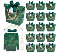 BENECREAT 20 Juego de Cajas de Regalo de Boda Verdes, Cajas de Regalo de Papel de Agradecimiento de 14.5x6.8x16cm con Asa, Etiqueta, Pin para Cumpleaños, Favor de Fiesta, Boda Y Aniversario