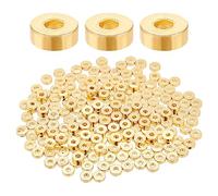 BENECREAT 200 Piezas 3 mm Real 18K Chapado En Oro Plano Redondo Cuentas de Latón, Cuentas Redondas Espaciadoras, Pequeñas Cuentas Lisas para Pulsera, Collar, Fabricación de Joyas, Agujero: 1 mm