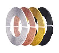 BENECREAT 20m Alambre Plano de Aluminio de 4 Colores (3mm de Ancho) Alambre para Manualidades Flexible para Bisel, Fabricación de Anillo de Pendiente de Joyería 5m / Rollo