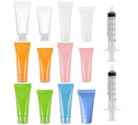 BENECREAT 24PCS 5ml/10ml Tubos Blandos de Plástico Rellenables Vacíos 6 colores Botellas de Muestra de Maquillaje Suave con 4PCS Embudo y 2PCS 5ml Jeringa para Loción de Viaje Champú